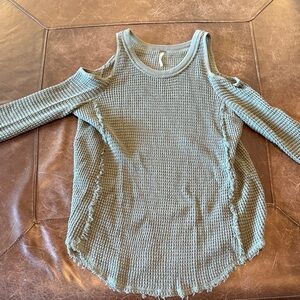 Free People Green Cold Shoulder Sweater